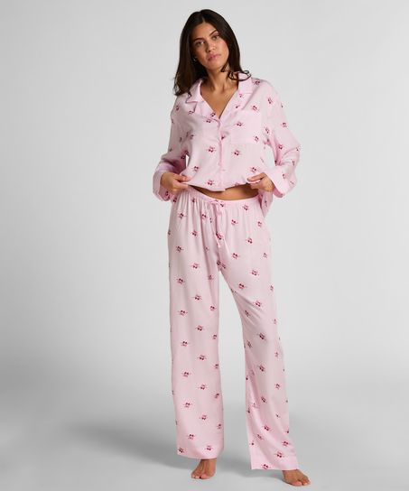 Spodnie tkane wiśnie, R&oacute;żowy