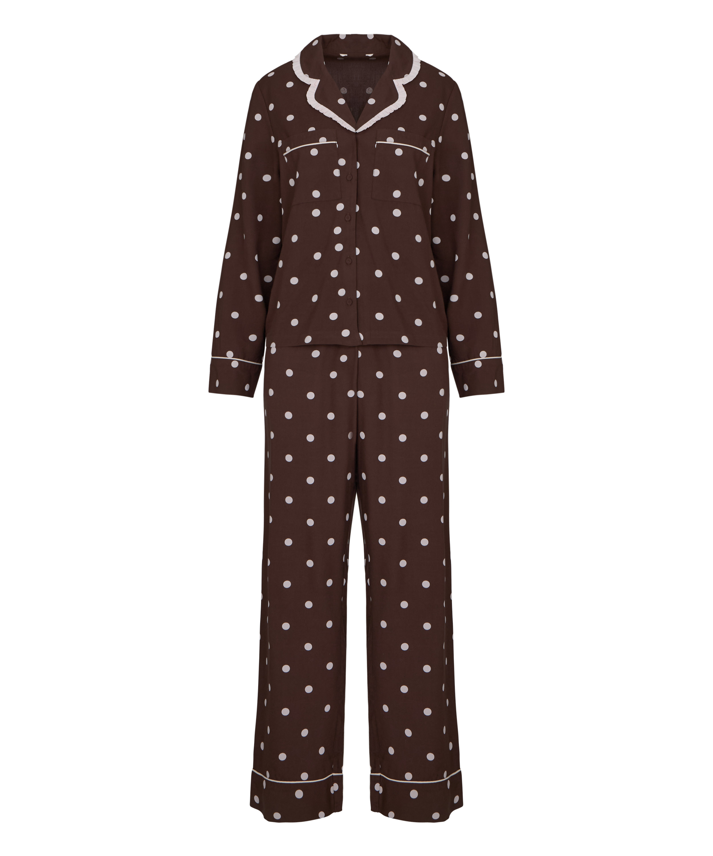 Pyjama Set Poplin Ruffle, Brązowy, main
