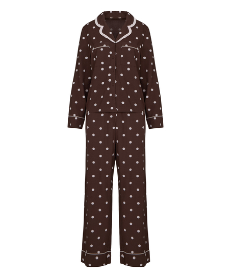 Pyjama Set Poplin Ruffle, Brązowy