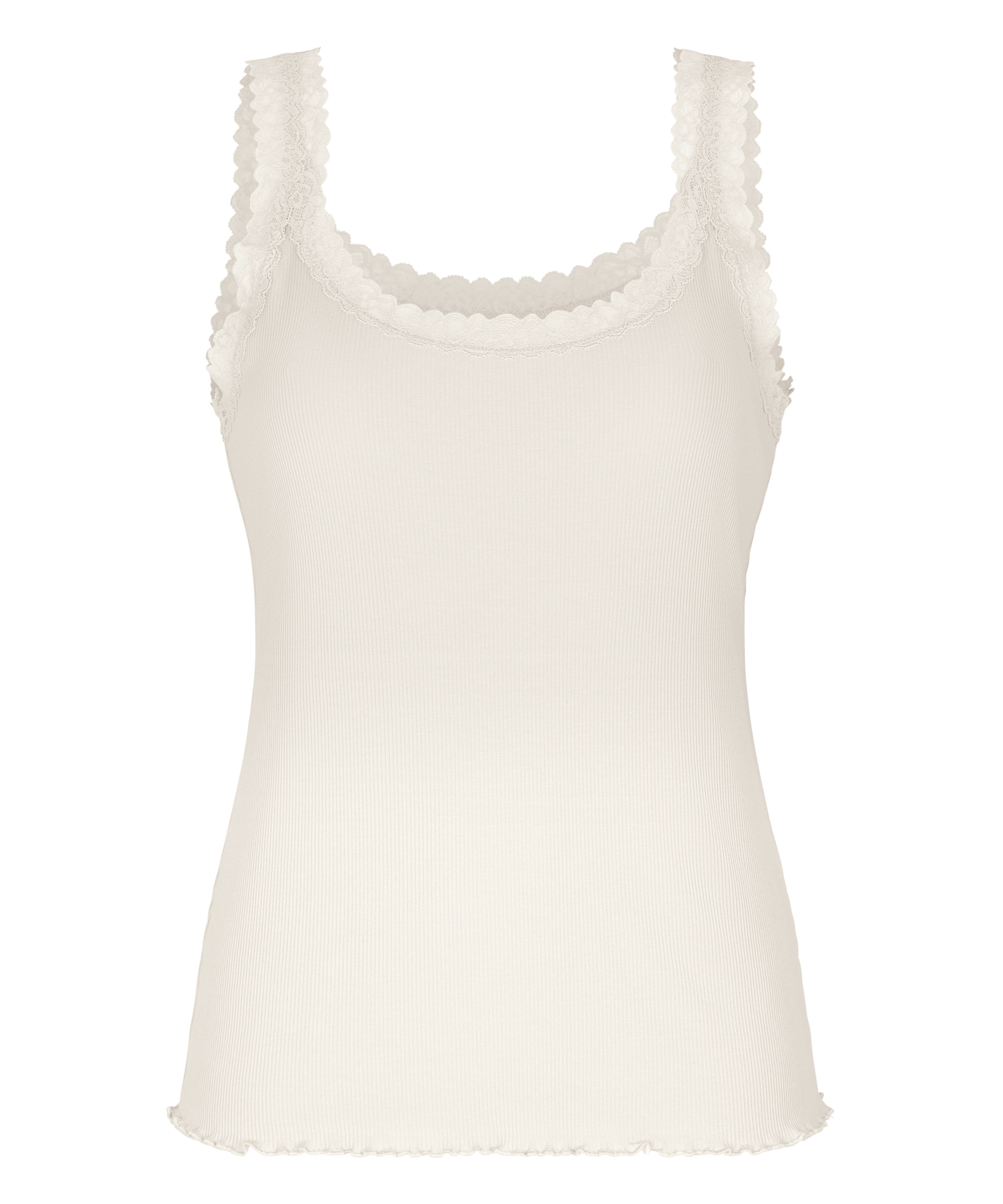 Top z Prążkowanej Dzianiny z Koronką, Biały, main