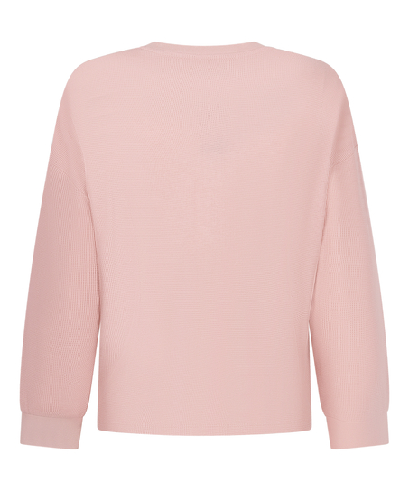 Top z tkaniny wafel Henley, R&oacute;żowy