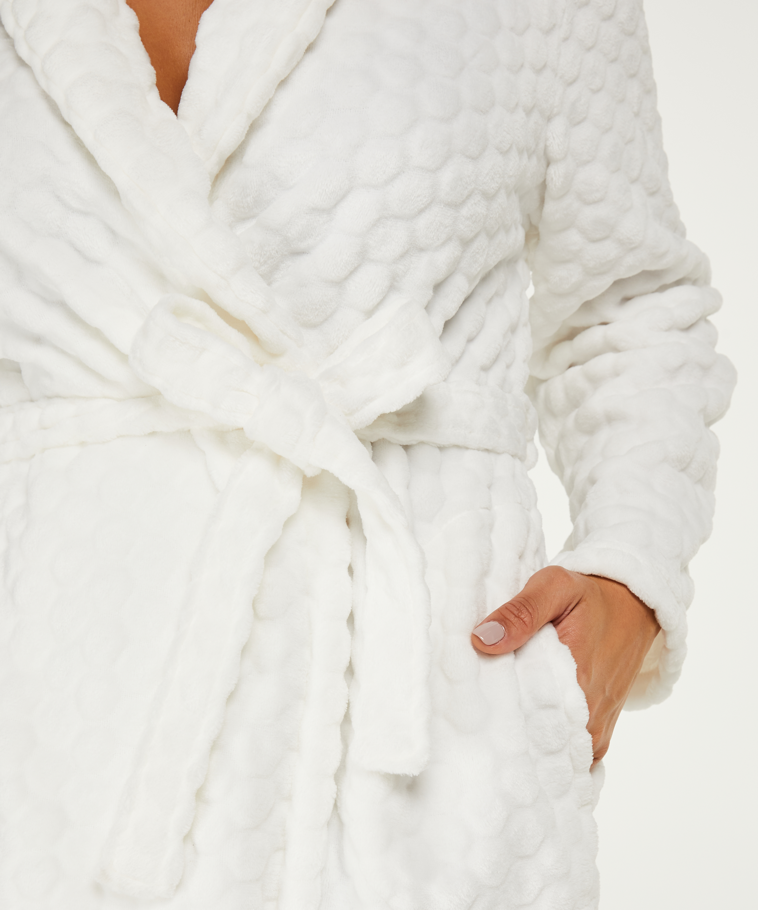 Long Fleece Bathrobe, Biały, main