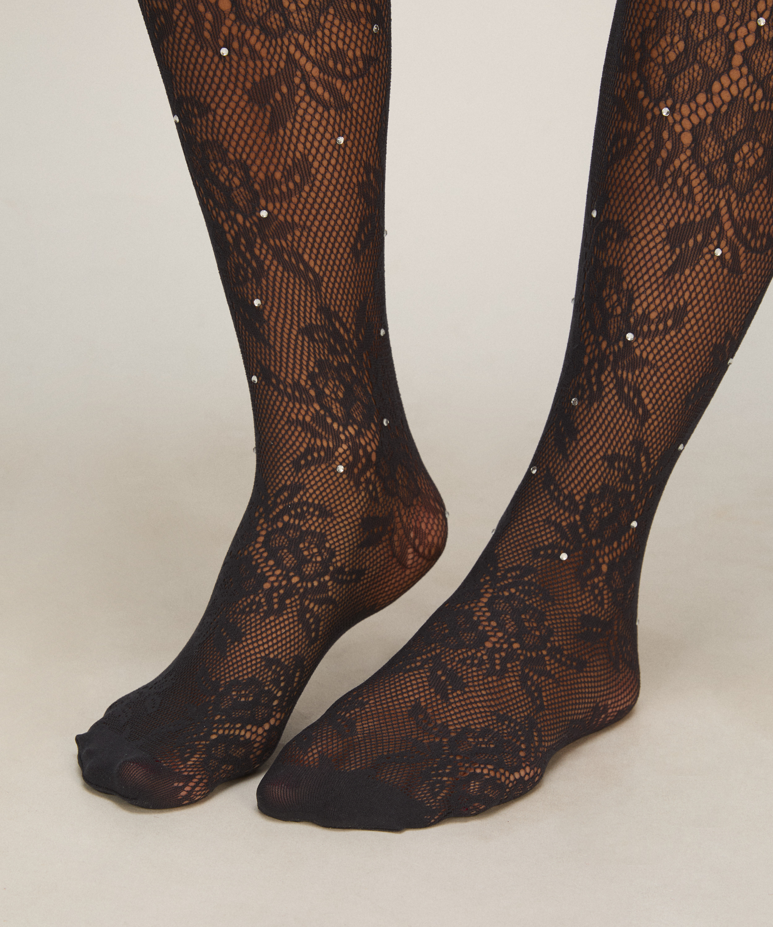 Tight Allover Lace Rhinestones, Czarny, main
