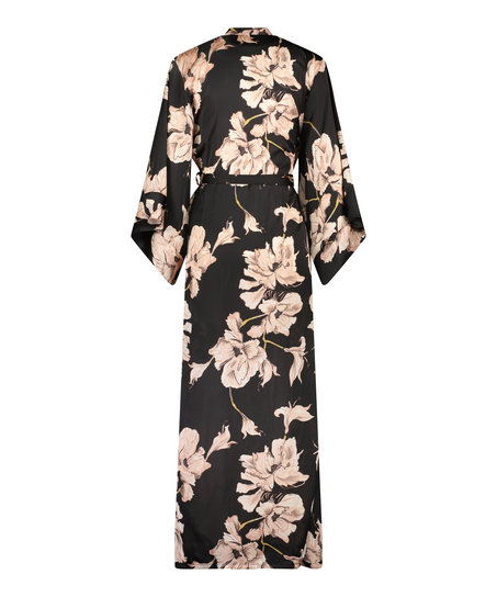 Satynowe kimono Bloom, Czarny