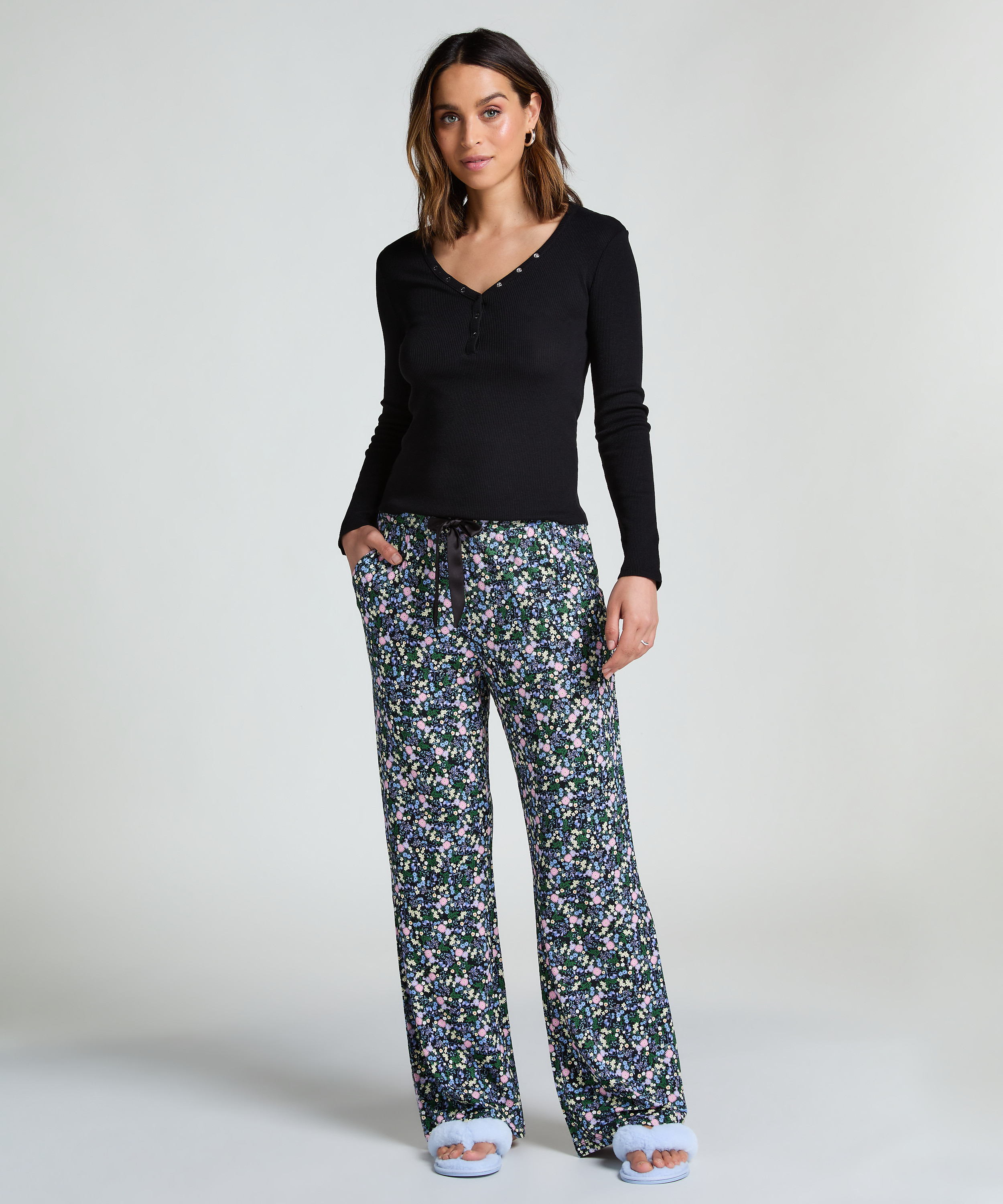 Top piżamowy z długimi rękawami, Czarny, main