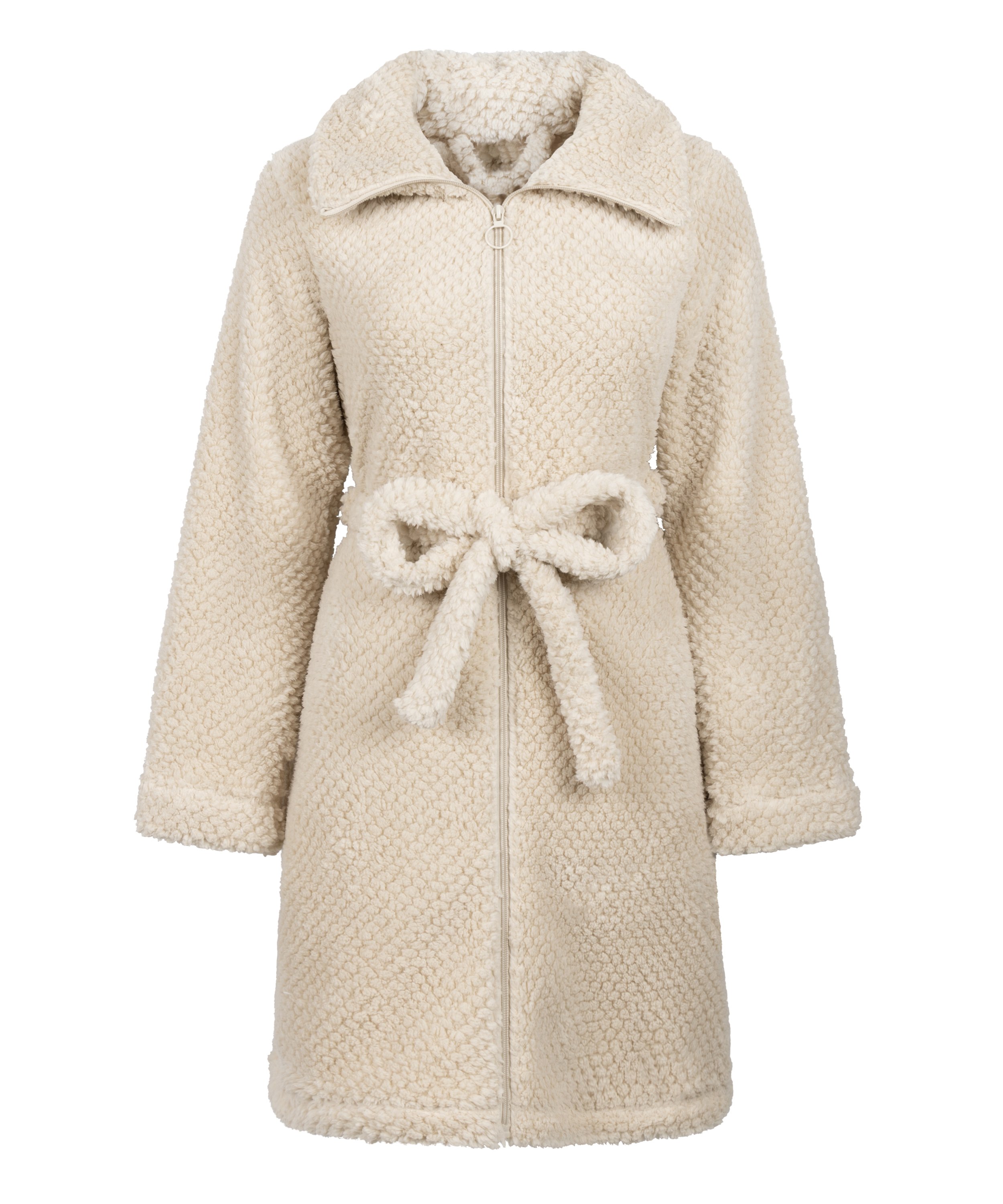 Szlafrok z polaru zapinany na zamek błyskawiczny, Biały, main