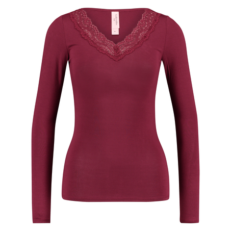 Top v-neck lace, Czerwony