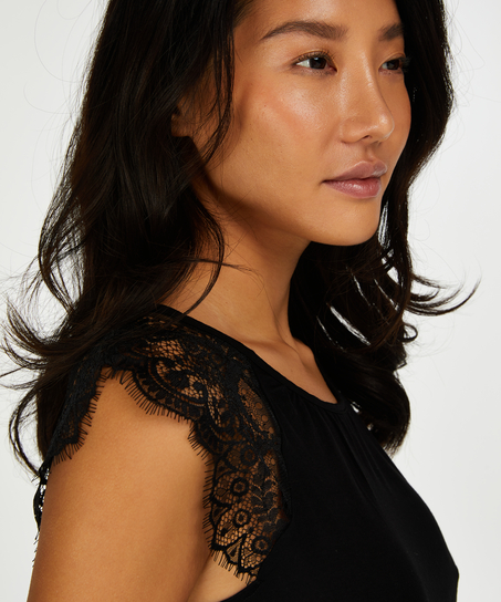 Jersey Lace Singlet, Czarny