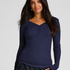 Bluza piżamowa Henley z długim rękawem, Niebieski