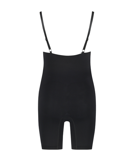 Bezszwowe body podkreślające figurę z wysoko wyciętymi nogawkami, Czarny