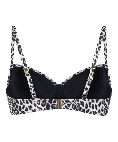 Biustonosz Bikini z Fiszbinami i Wkładkami Leopard, Czarny