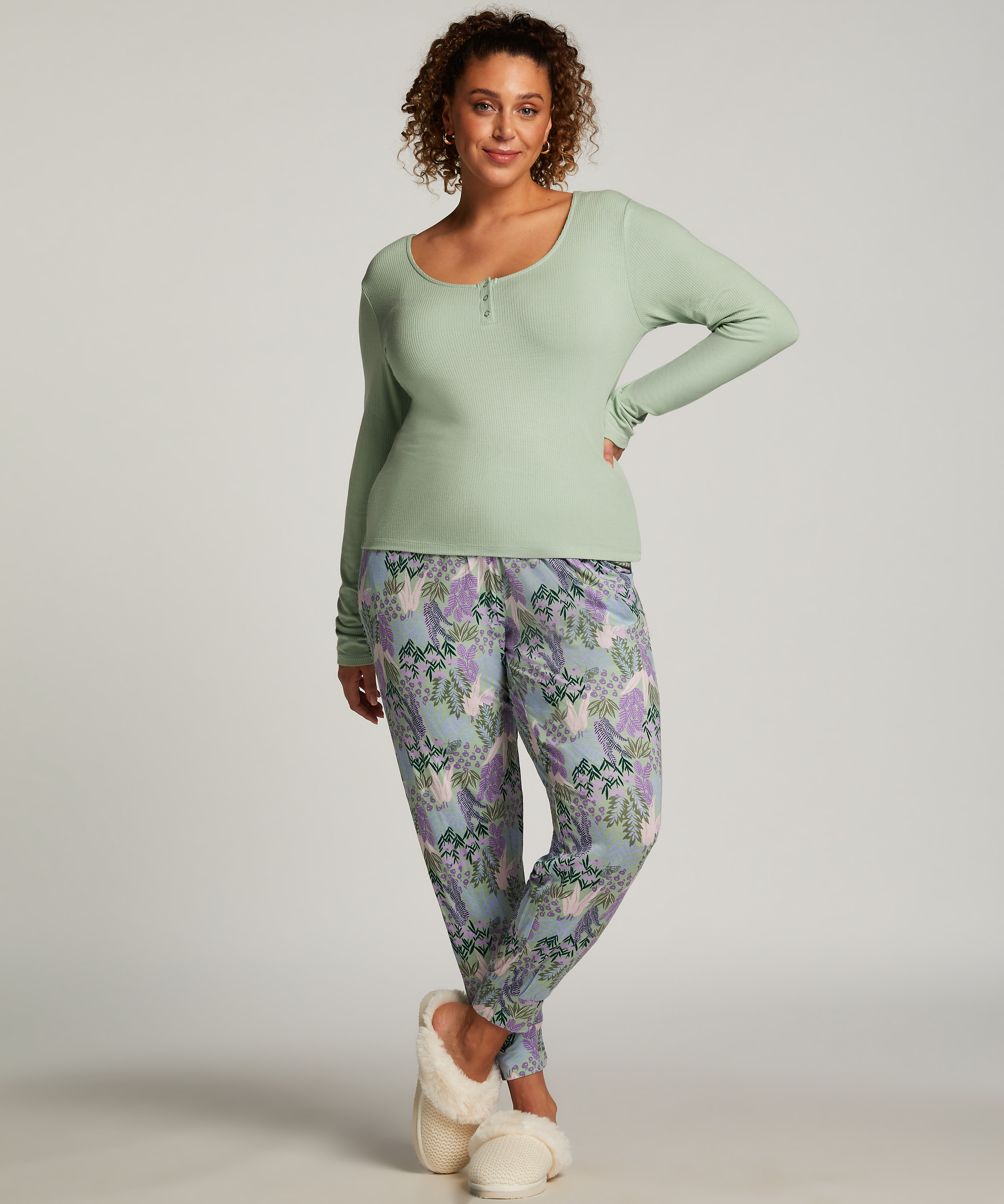 Top piżamowy z prążkowanego materiału, Zielony, main