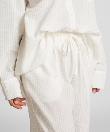 Spodnie piżamowe bawełniane Seersucker, Biały