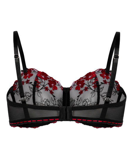 Nieusztywniany biustonosz z fiszbinami Peonie, Czarny