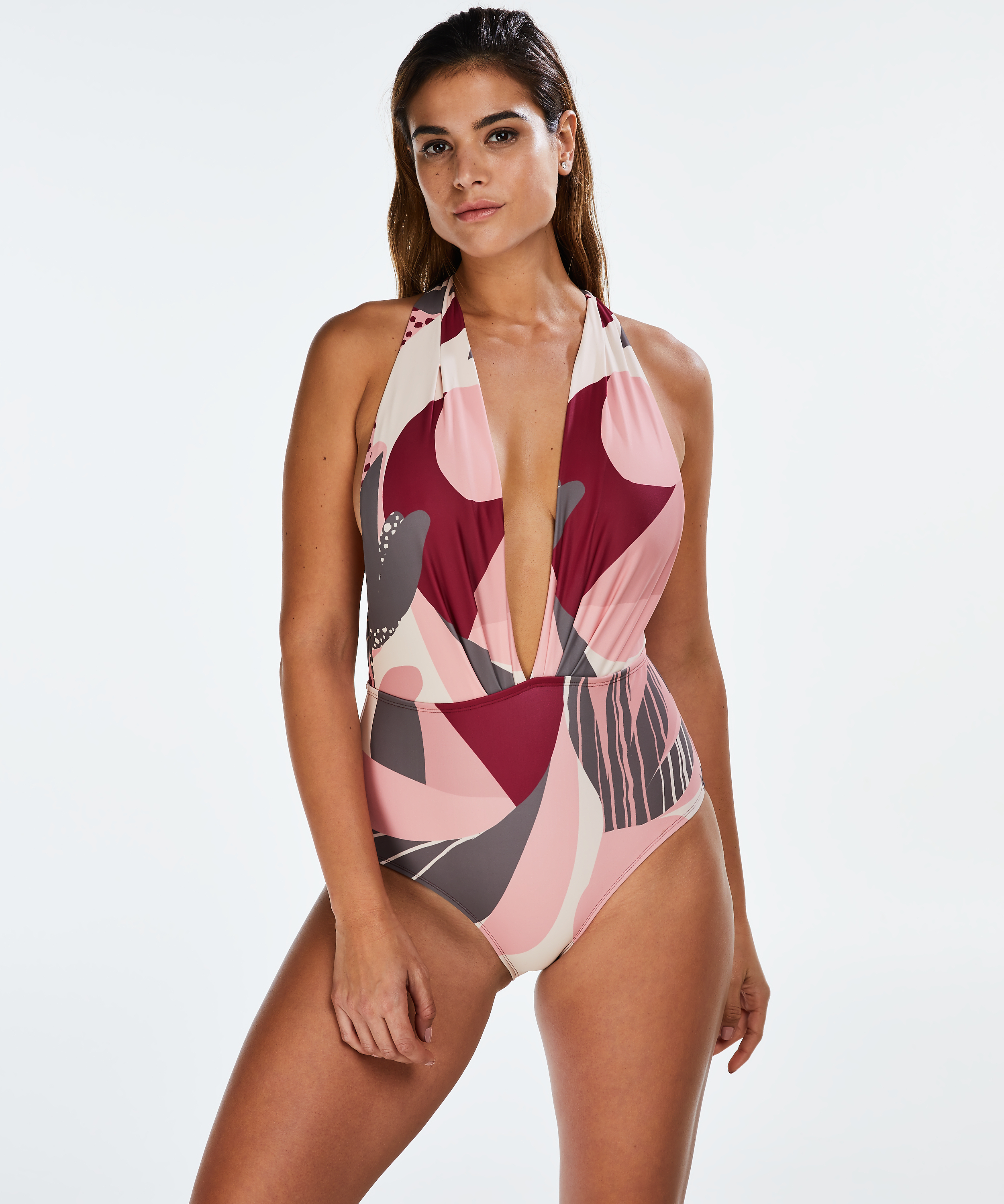 Print Game high leg swimsuit, Różowy, main