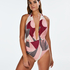 Print Game high leg swimsuit, Różowy