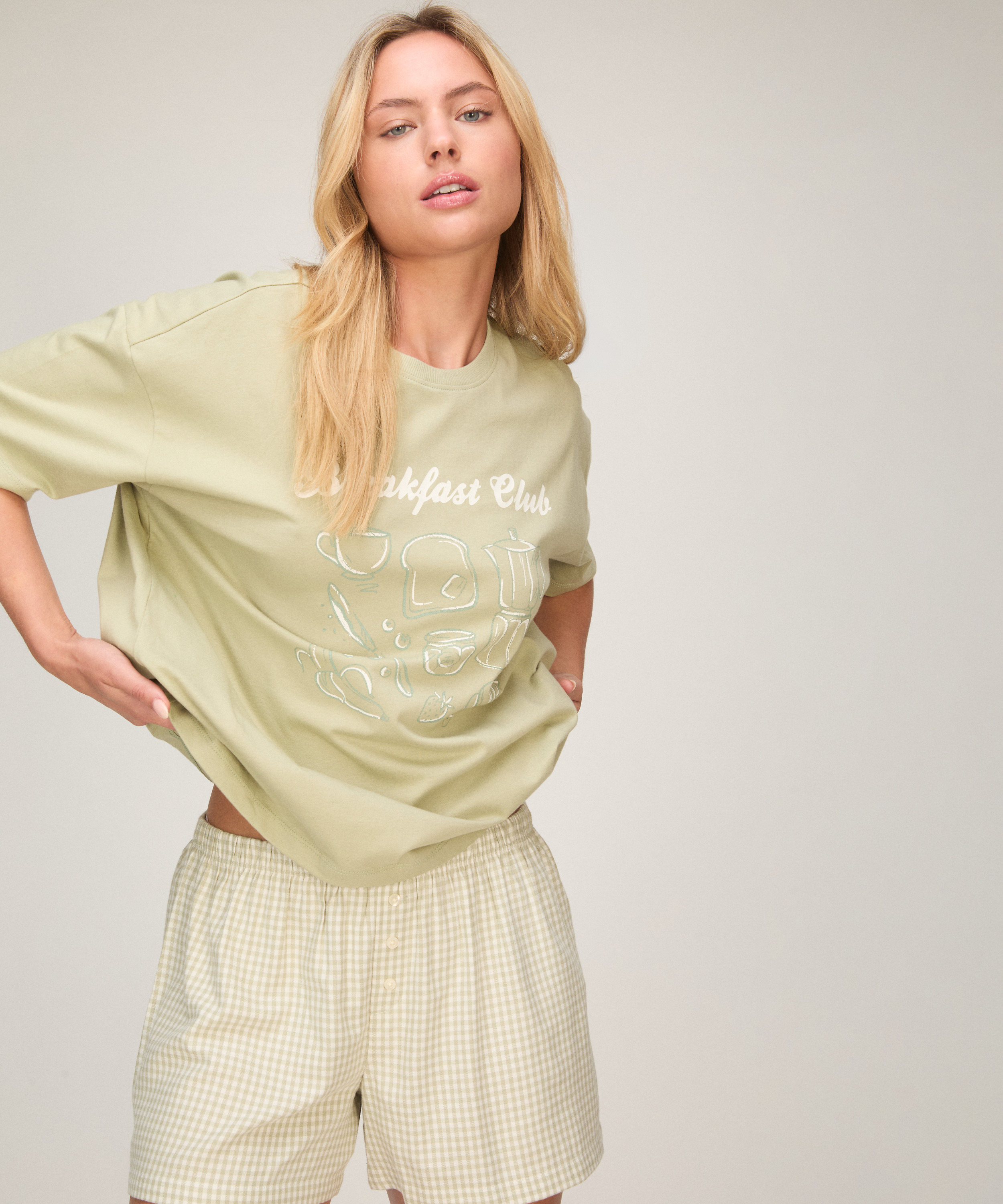 Komplet Piżamowy z Szortami i T-shirtem, Zielony, main
