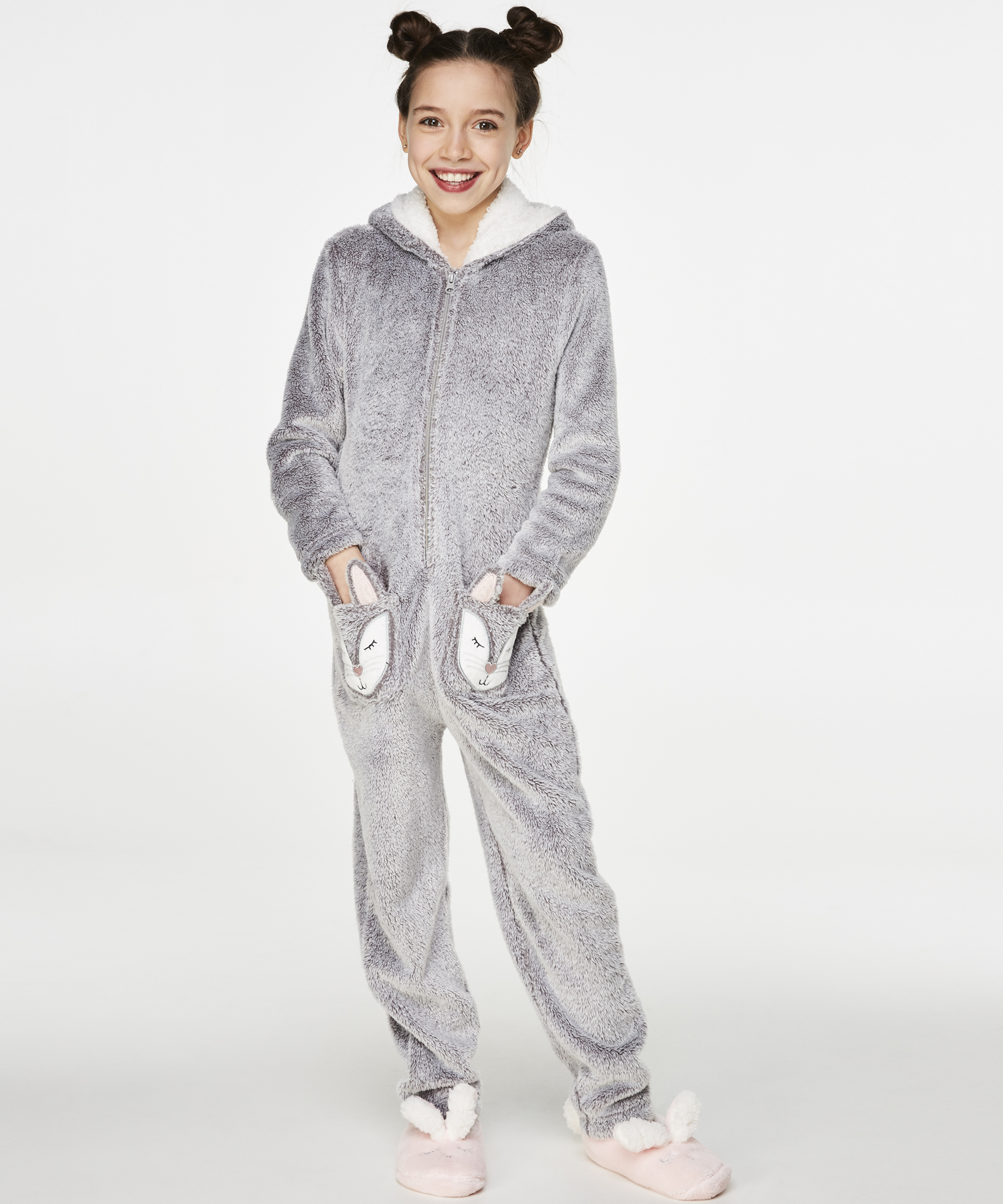 Fleece Onesie Teens, Szary, main