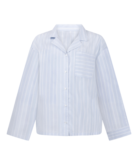 Tkana bluza bawełniana w paski, Niebieski