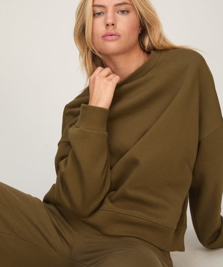 Bluza z Okrągłym Dekoltem z Czesanej Dzianiny Dresowej, Zielony