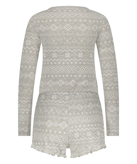 Piżama jednoczęściowa krótka Brushed Rib, Szary