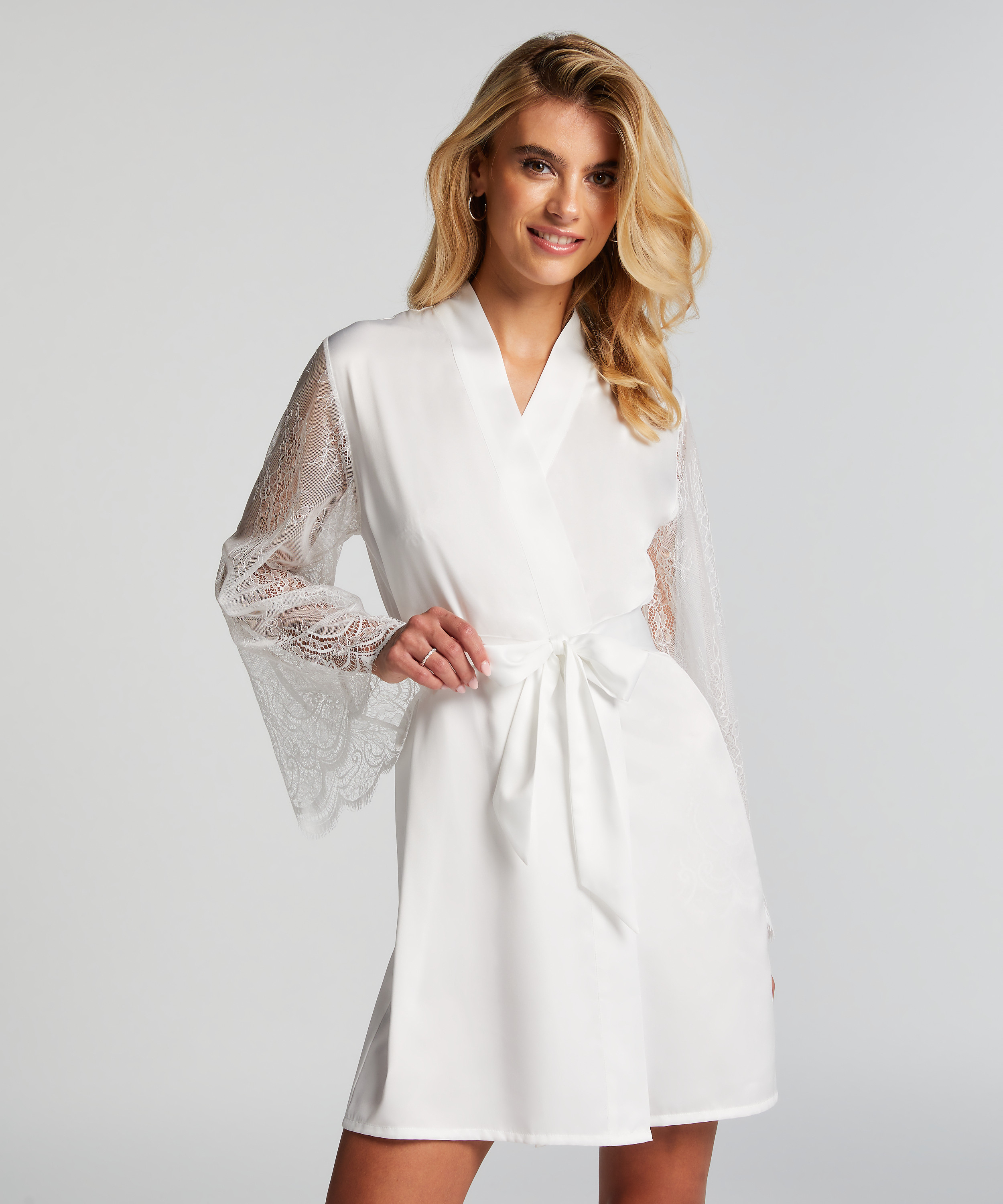 Satynowe kimono dla panny młodej, Biały, main