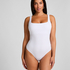 Prążkowane bawełniane body, Biały