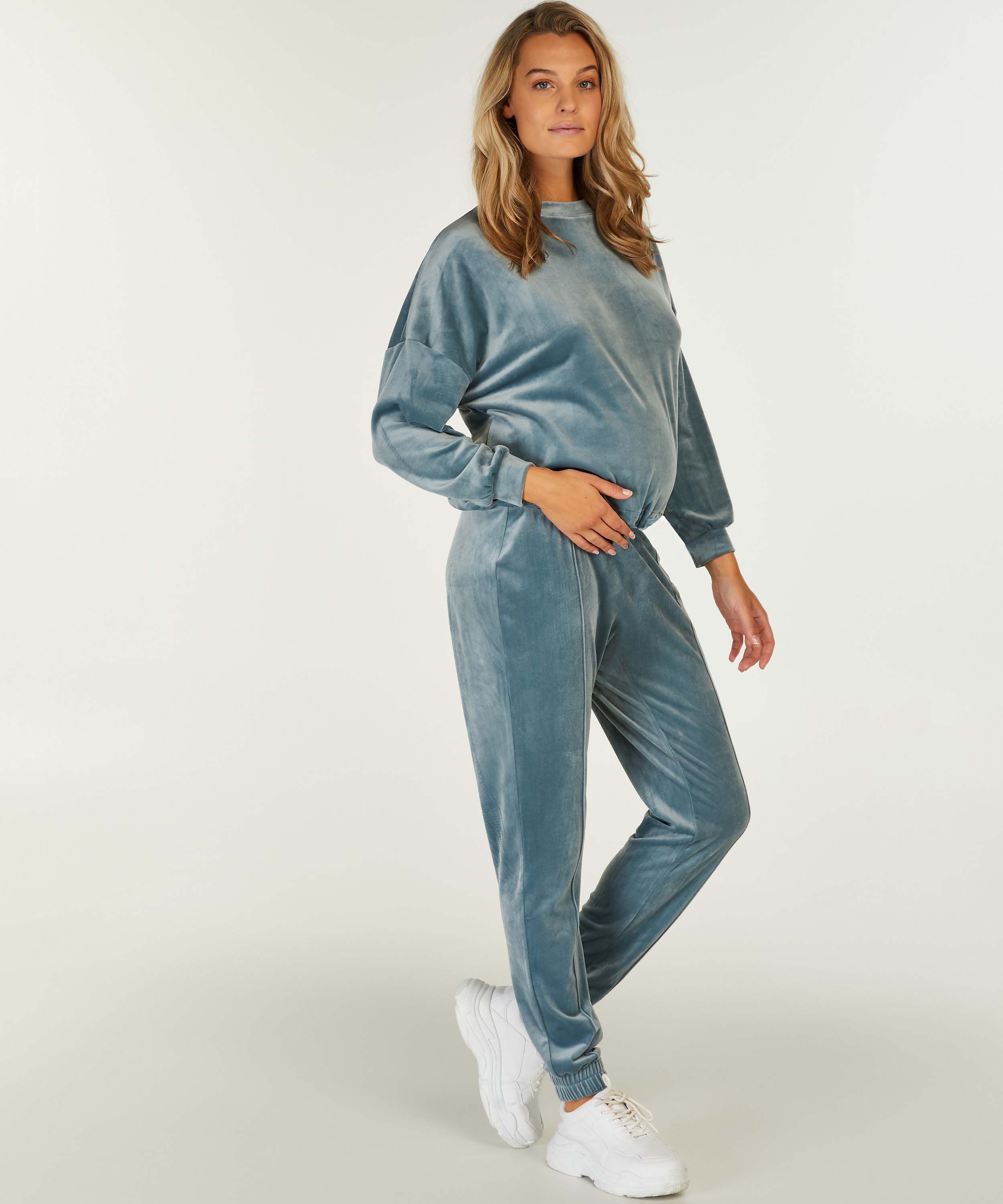 Welurowe joggery ciążowe, Niebieski