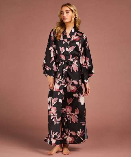 Satynowe kimono Bloom, Czarny