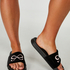 Velvet Bow Slider Slippers, Czarny