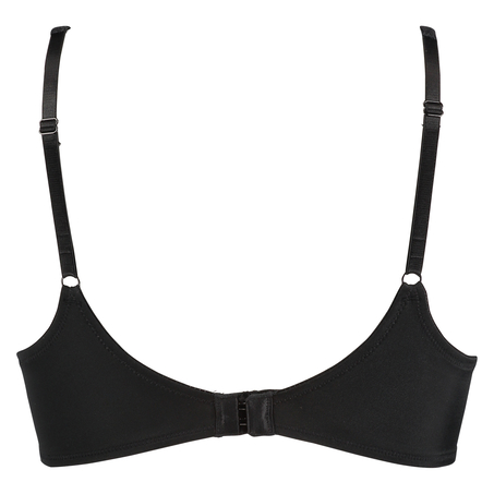 Satynowy usztywniony biustonosz z fiszbinami, Czarny