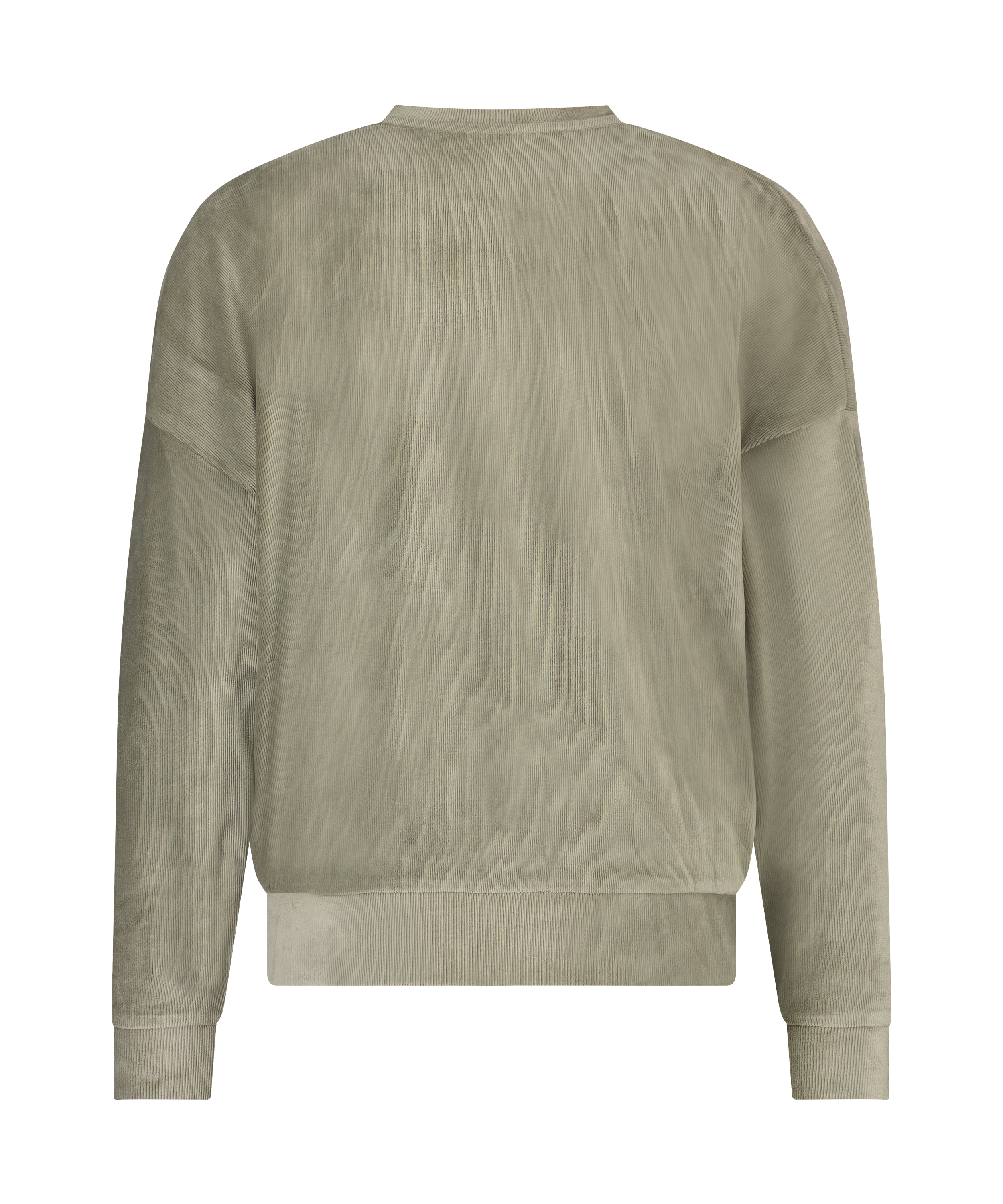 Welurowy top z długim rękawem z prążkowanego materiału, Zielony, main