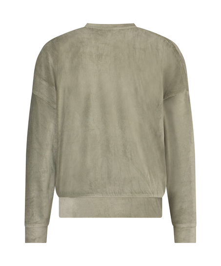 Welurowy top z długim rękawem z prążkowanego materiału, Zielony