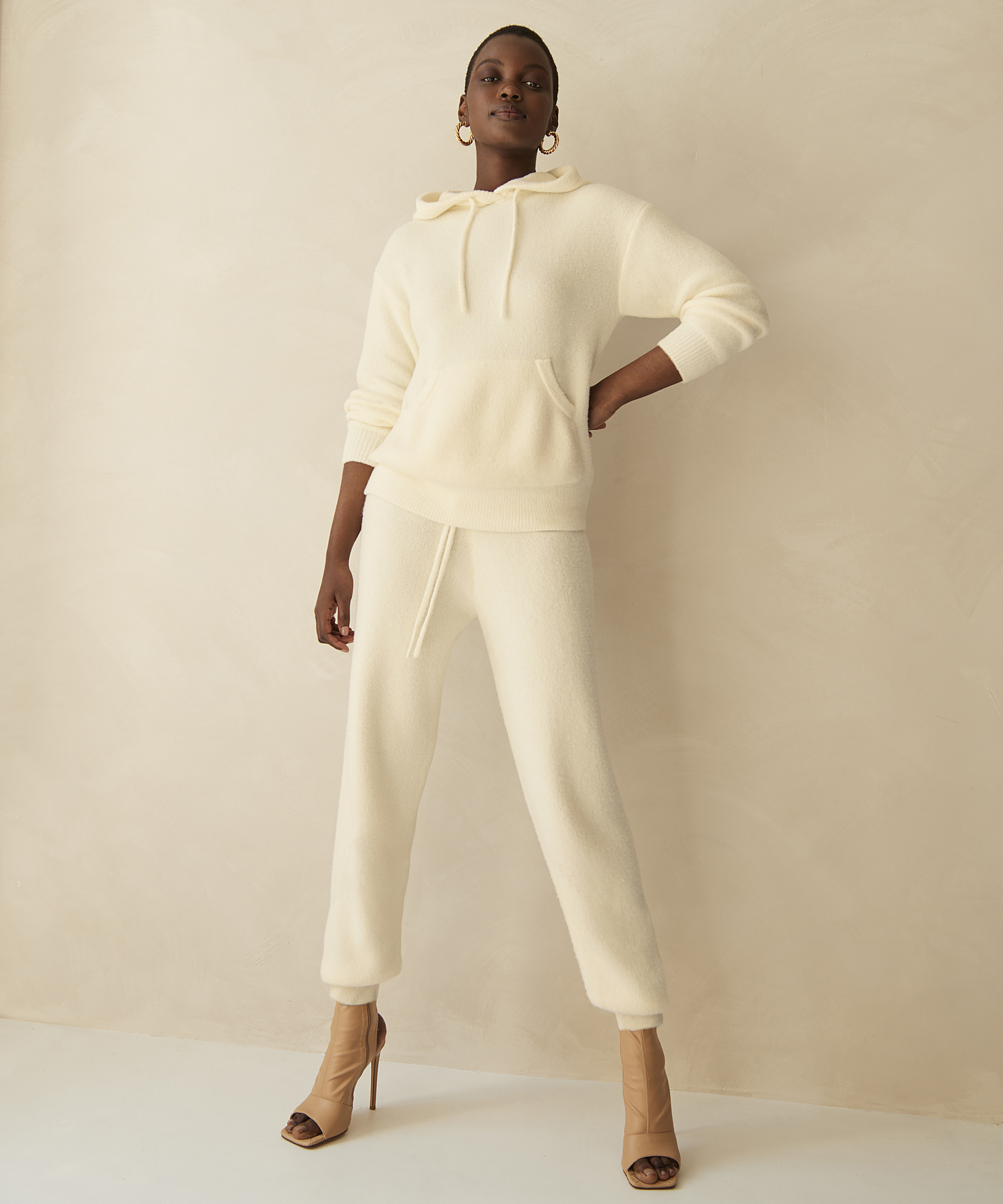 Joggery z puszystej dzianiny Premium, Biały, main