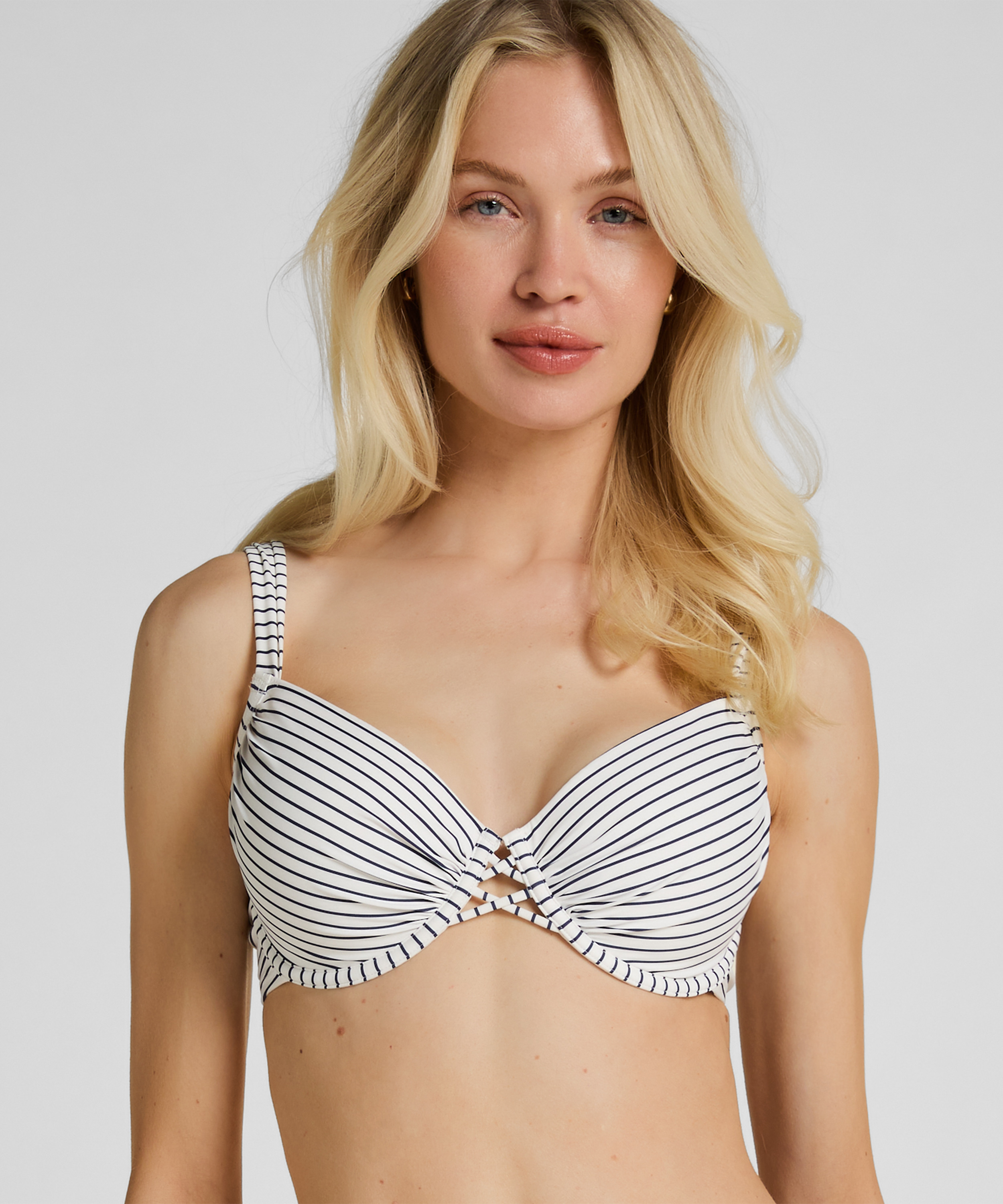 Biustonosz Bikini z Fiszbinami i Wkładkami Stripes, Biały, main