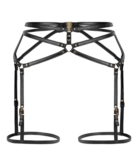 Private Pas do pończoch ze sztucznej skóry, Czarny