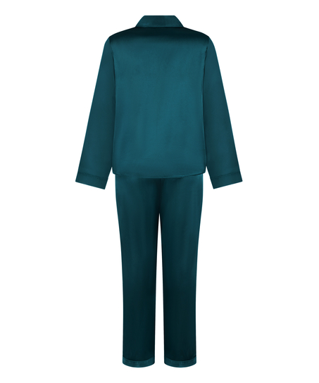 Zestaw piżamowy z błyszczącej satyny, Niebieski