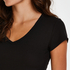 Top od piżamy z prążkowanego materiału z krótkimi rękawami., Czarny