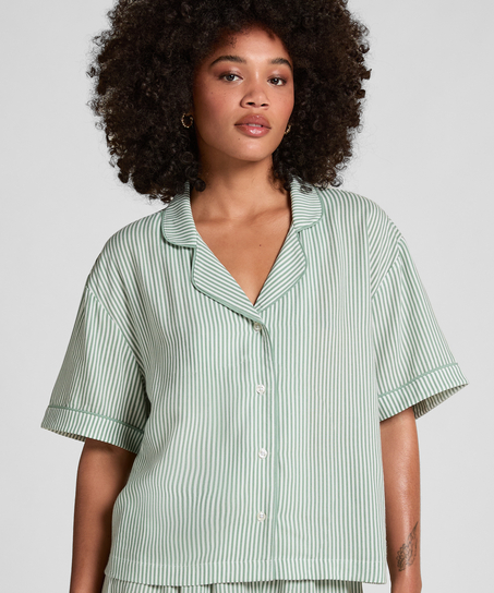 Tkana bluza z krótkim rękawem, Zielony