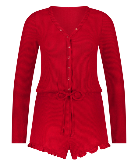 Piżama jednoczęściowa kr&oacute;tka Brushed Rib, Czerwony