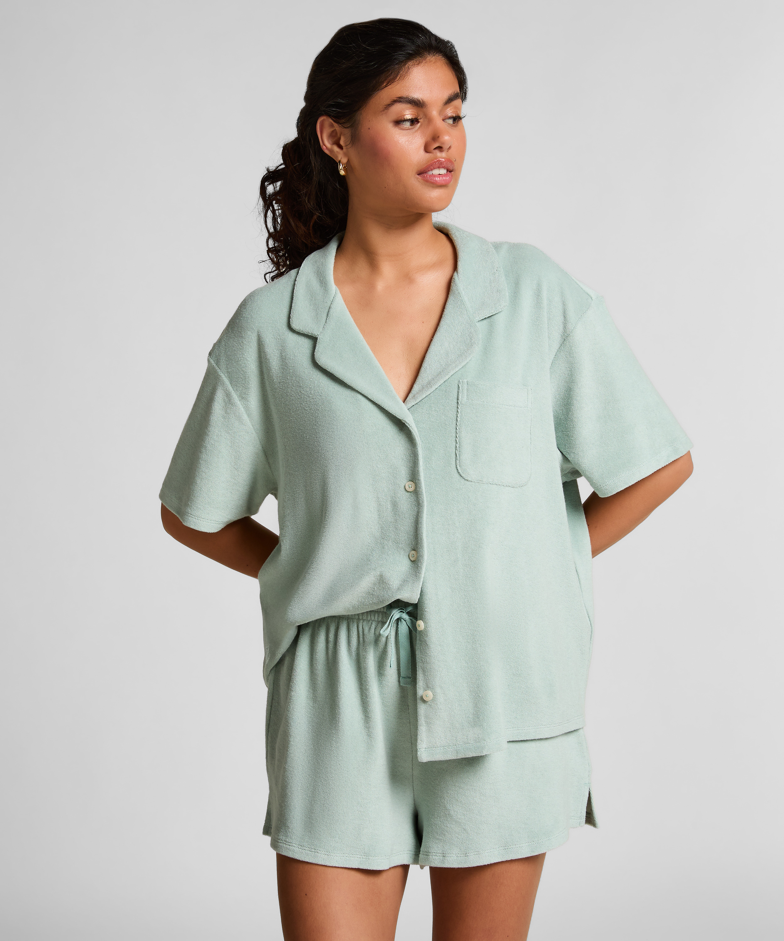 Szorty z materiału frotte, Zielony, main