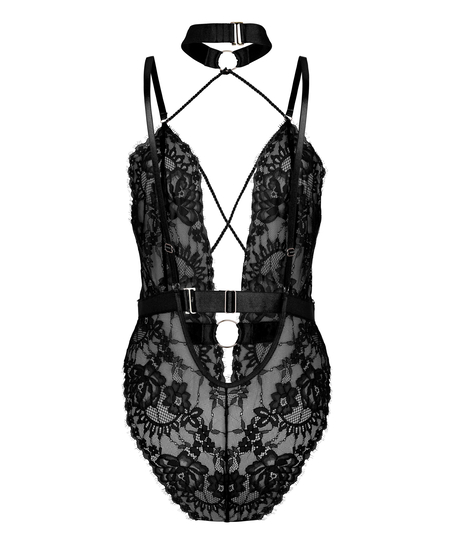 Body z otwartym krokiem Brandy Private, Czarny