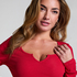 Top V-neck long sleeves, Czerwony