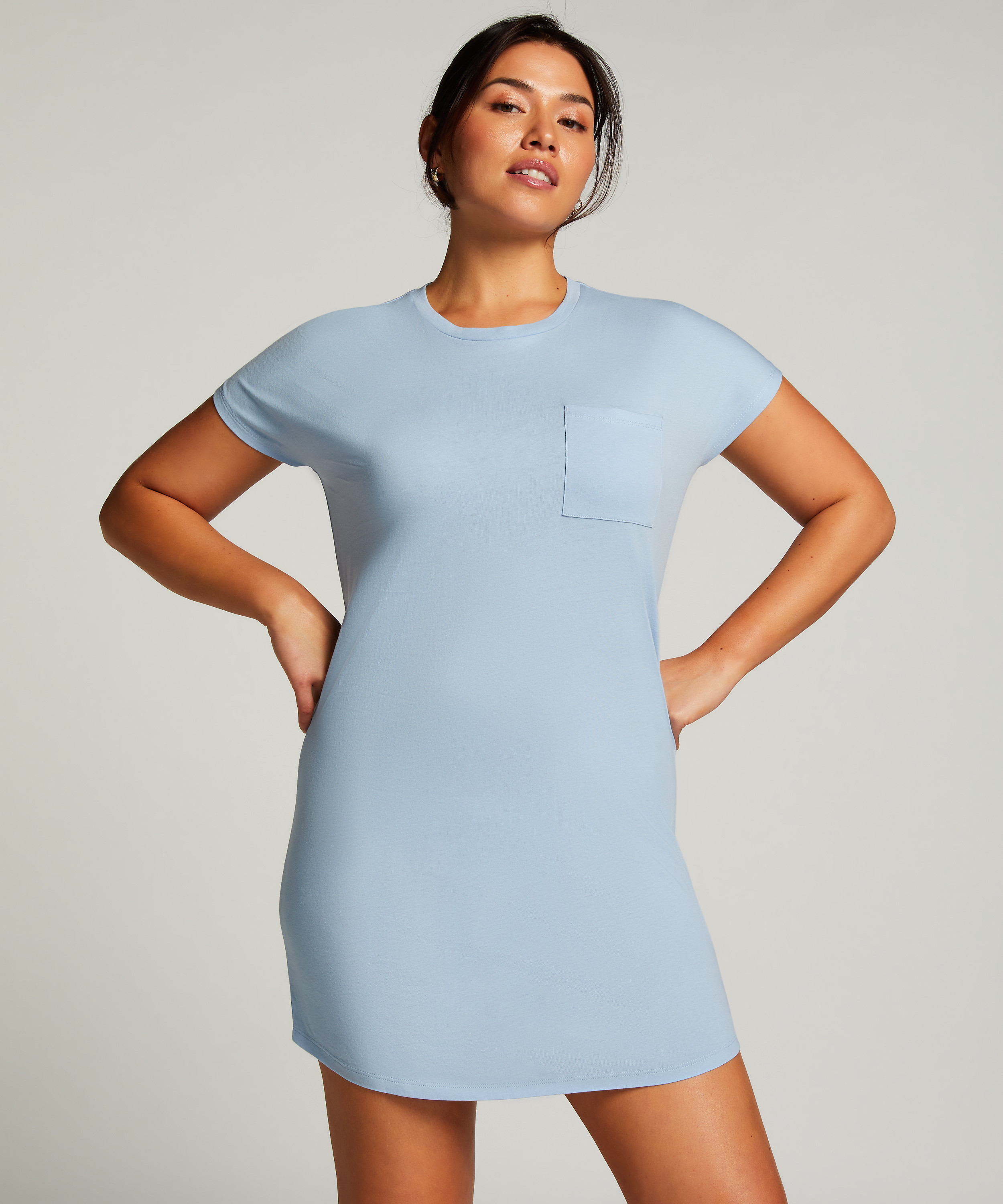 Koszula nocna z okrągłym dekoltem, Niebieski, main