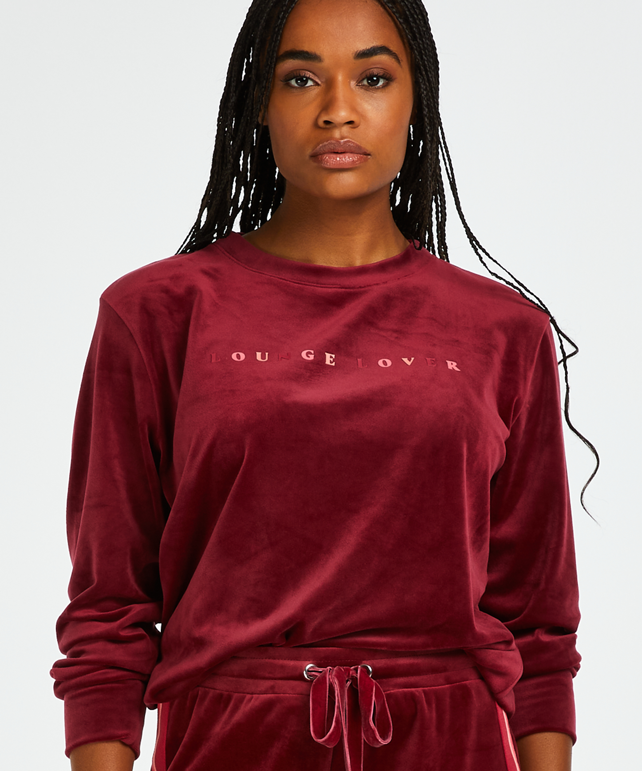 Welurowy top z długimi rękawami, Czerwony, main