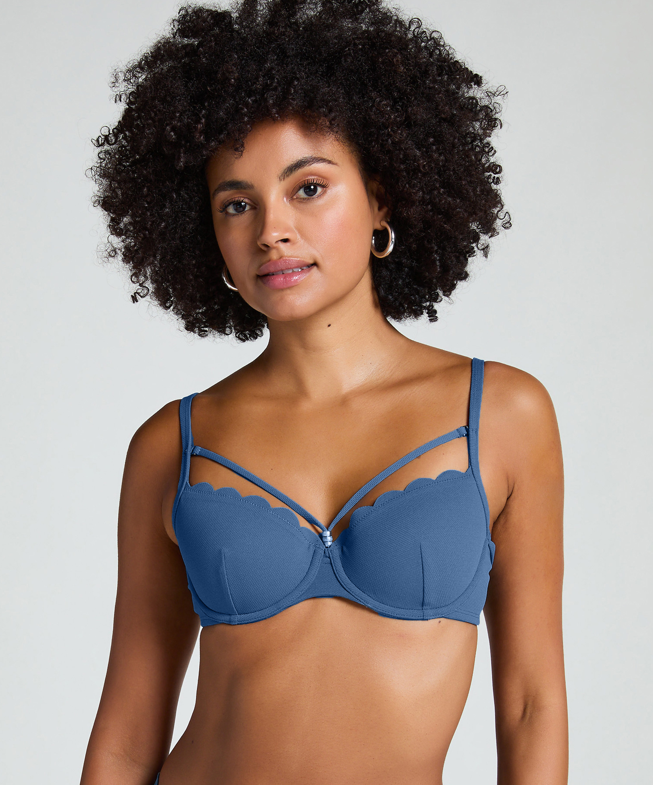 Usztywniany top bikini z fiszbinami Scallop, Niebieski, main