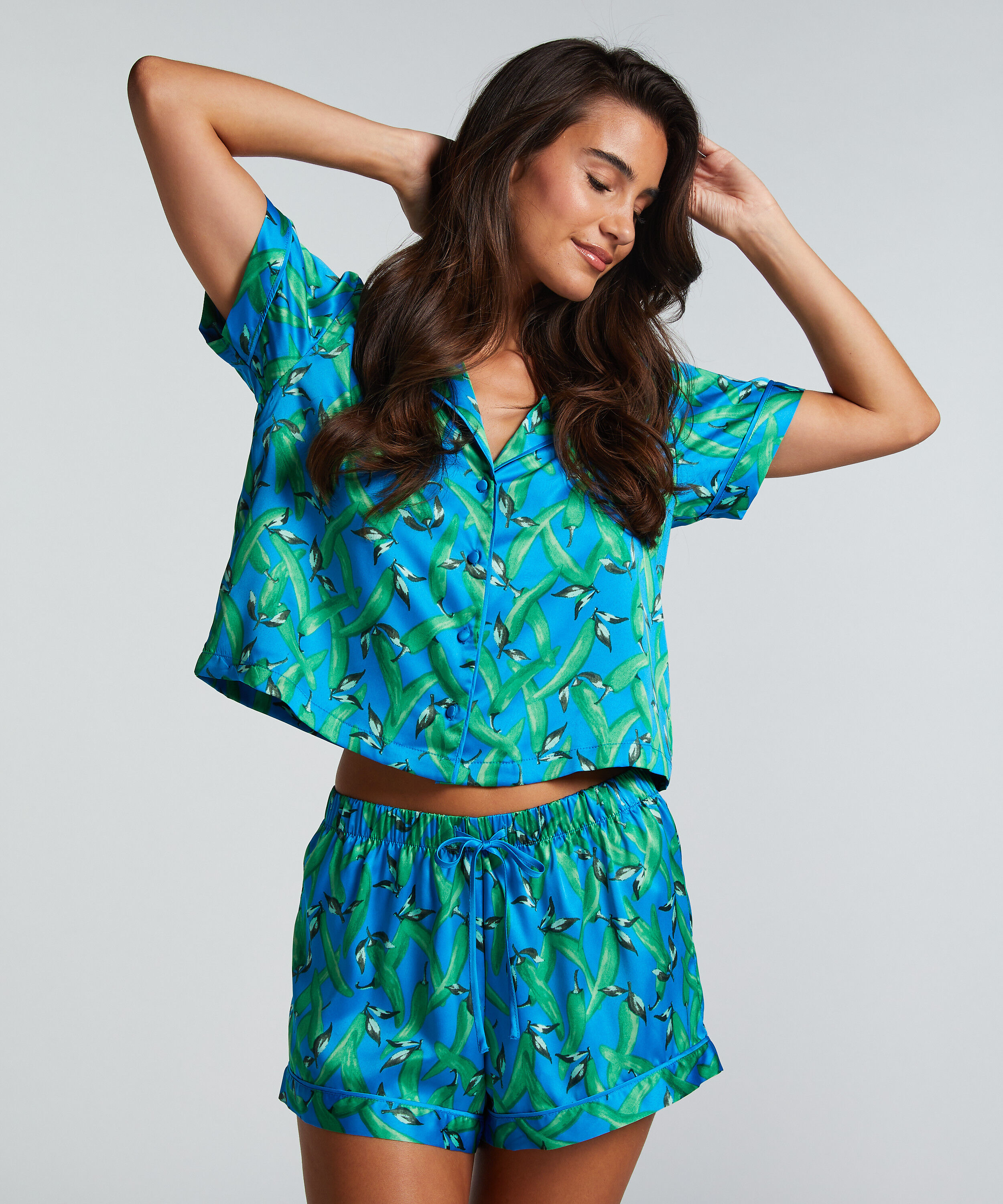 Satynowe szorty piżamowe, Niebieski