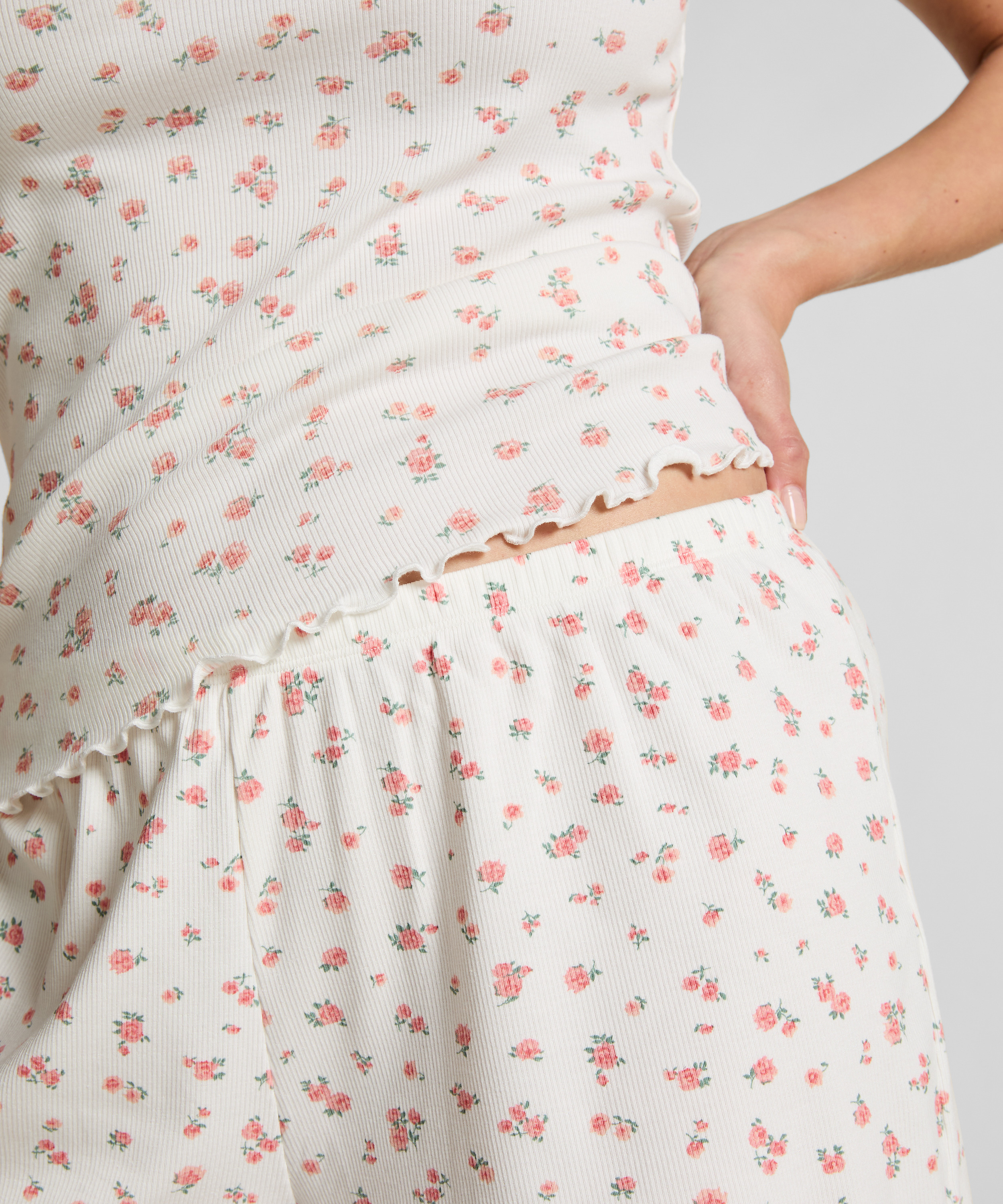 Prążkowane szorty piżamowe, Biały, main