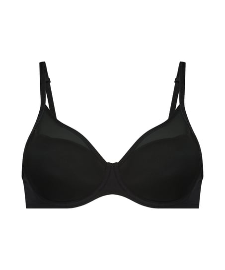 Biustonosz usztywniany z fiszbinami z siateczką, Czarny