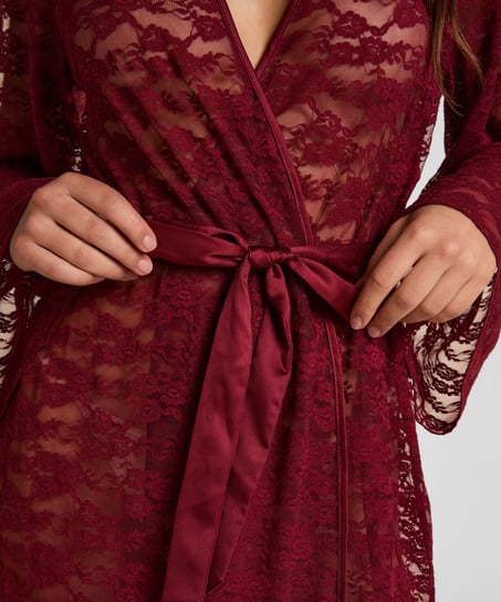 Kimono w całości wykonane z koronki, Czerwony